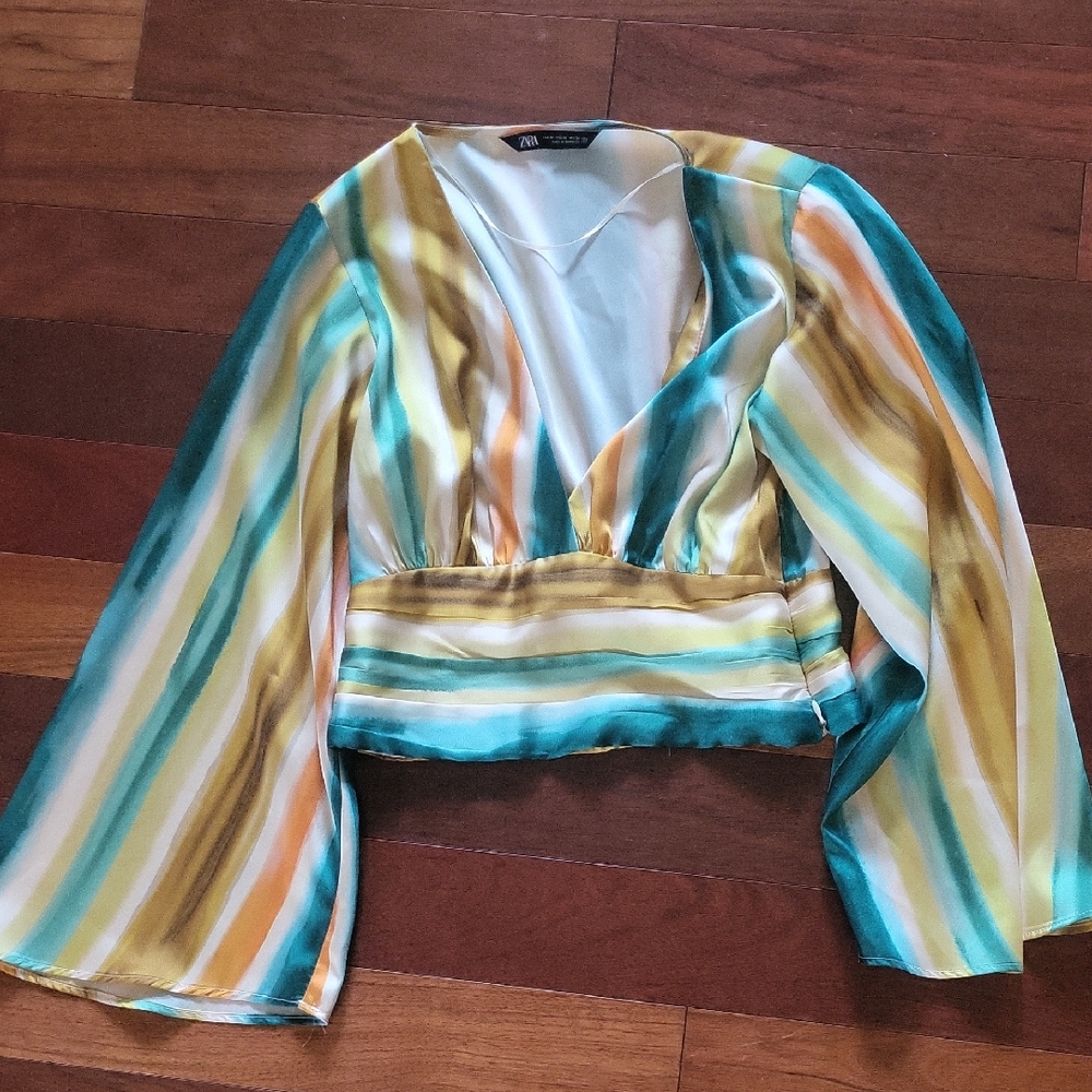 Zara Vibrant Striped V-Neck Blouse